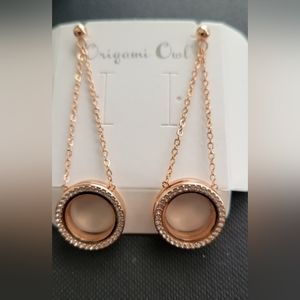 NWT Origami Owl Rose Gold Swarovski Round Living Locket Drop Earrings